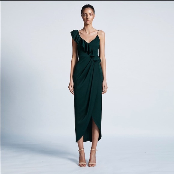 shona joy asymmetrical frill dress Shona Joy - Campbell Ruffle Draped Maxi Dress - Goji
